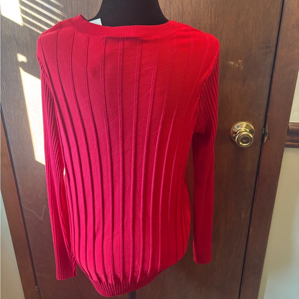 Red Ribbed Sweater with Button Detail - Picture 3 of 5